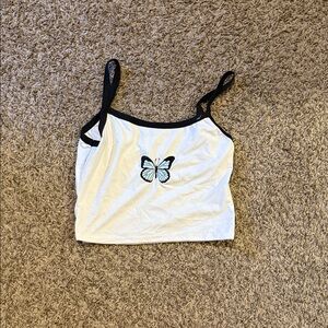 SHEIN White and Black Butterfly Crop Top